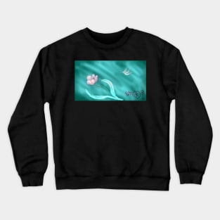 flower and hummingbird on aquamarine Crewneck Sweatshirt